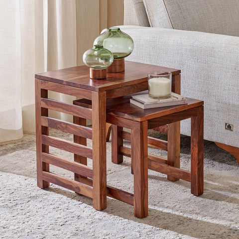 Adana Grand Sheesham Wood Nest of 2 Tables - Honey – Default Title