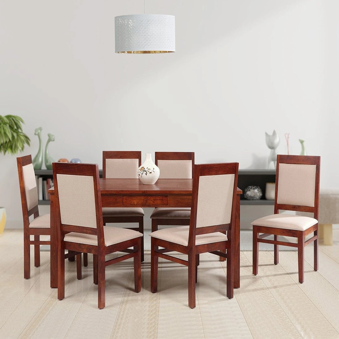 Lunora Sheesham Wood 6-Seater Dining Set with Lunora Sheesham Wood Dining Chairs