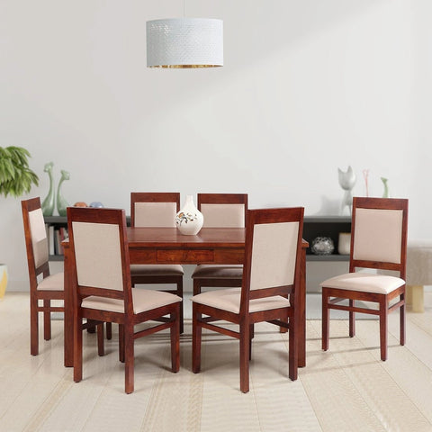 Lunora Sheesham Wood 6-Seater Dining Set with Lunora Sheesham Wood Dining Chairs – Default Title