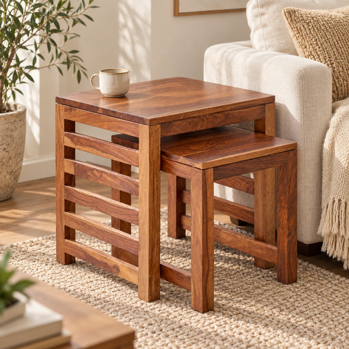 Adana Grand Sheesham Wood Nest of 2 Tables - Honey