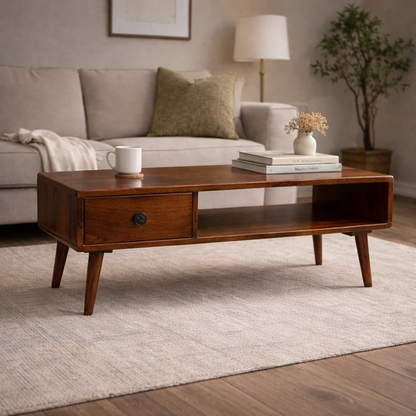 Woodlas Jodi Solid Wood Coffee Table with Drawer & Self