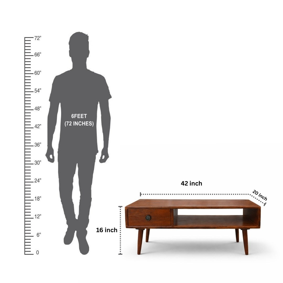 Woodlas Jodi Solid Wood Coffee Table with Drawer & Self