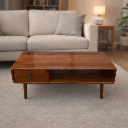 Woodlas Jodi Solid Wood Coffee Table with Drawer & Self