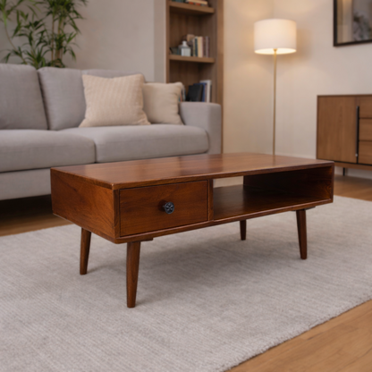 Woodlas Jodi Solid Wood Coffee Table with Drawer & Self