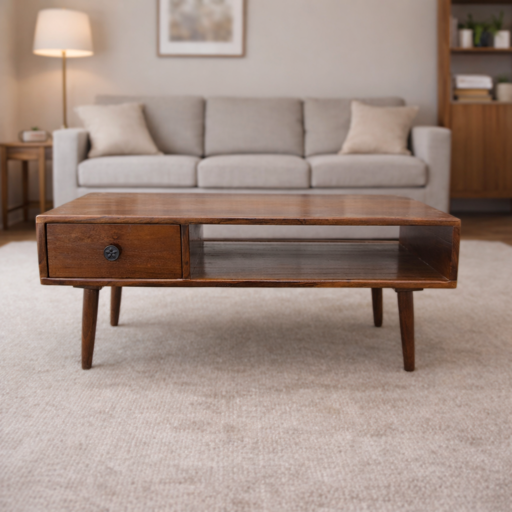 Woodlas Jodi Solid Wood Coffee Table with Drawer & Self
