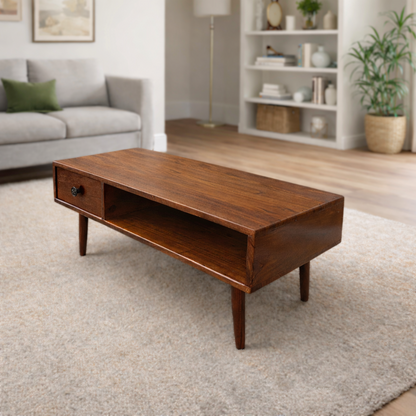 Woodlas Jodi Solid Wood Coffee Table with Drawer & Self