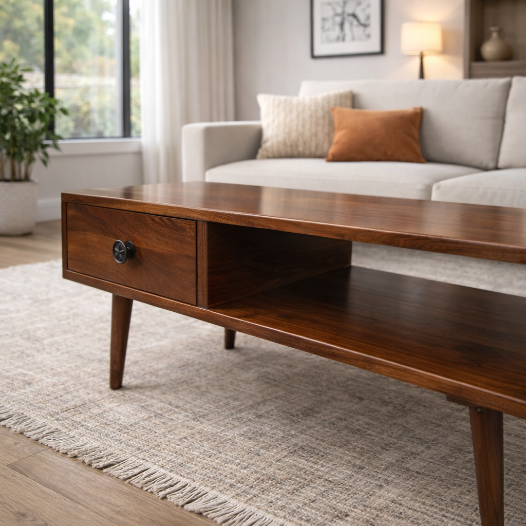 Woodlas Jodi Solid Wood Coffee Table with Drawer & Self