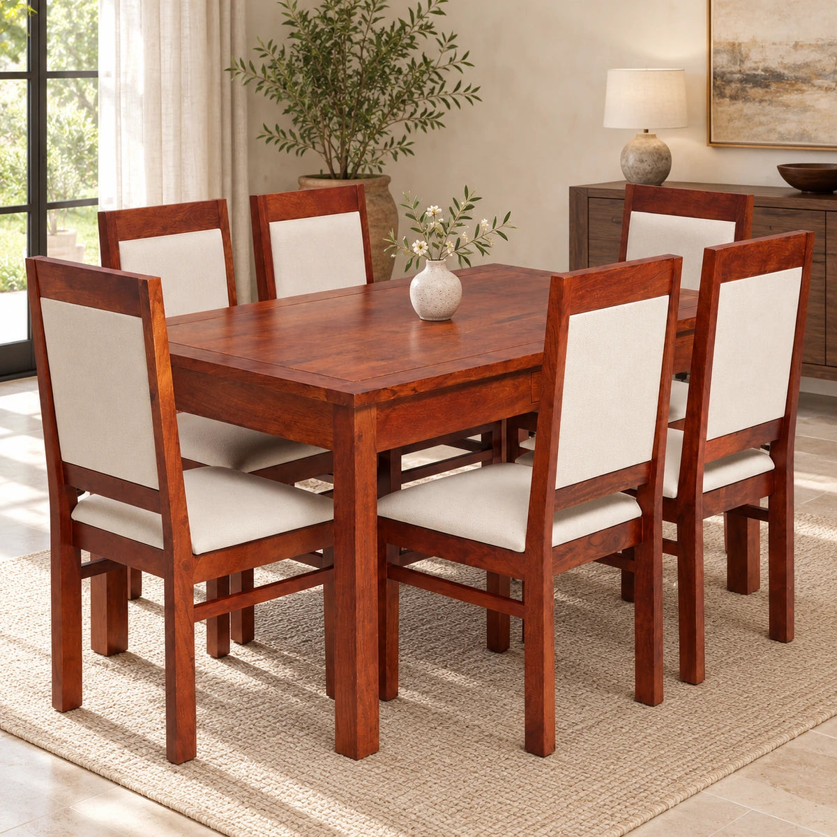 Lunora Sheesham Wood 6-Seater Dining Set with Lunora Sheesham Wood Dining Chairs