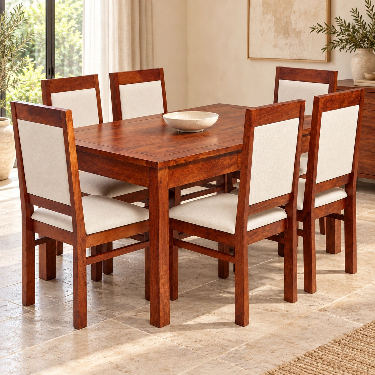 Lunora Sheesham Wood 6-Seater Dining Set with Lunora Sheesham Wood Dining Chairs