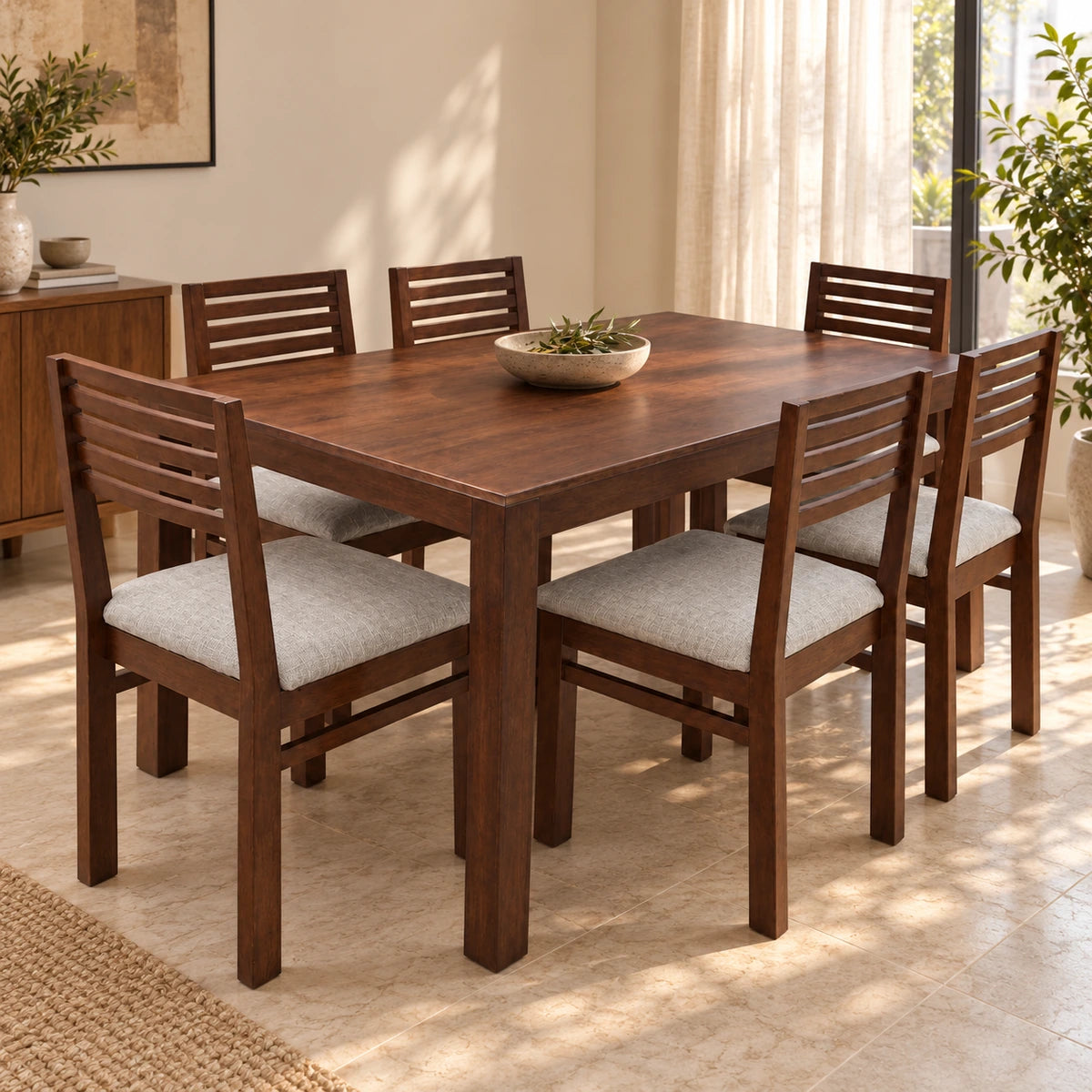 Saanjh Solid Wood 6-Seater Dining Set with Saanjh Solid Wood Dining Chairs