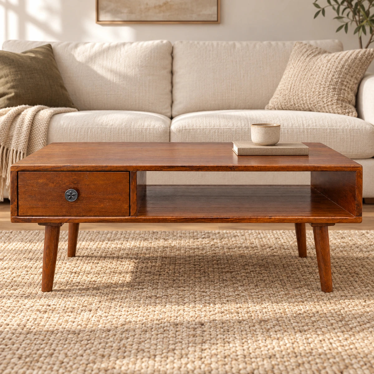 Woodlas Jodi Solid Wood Coffee Table with Drawer & Self