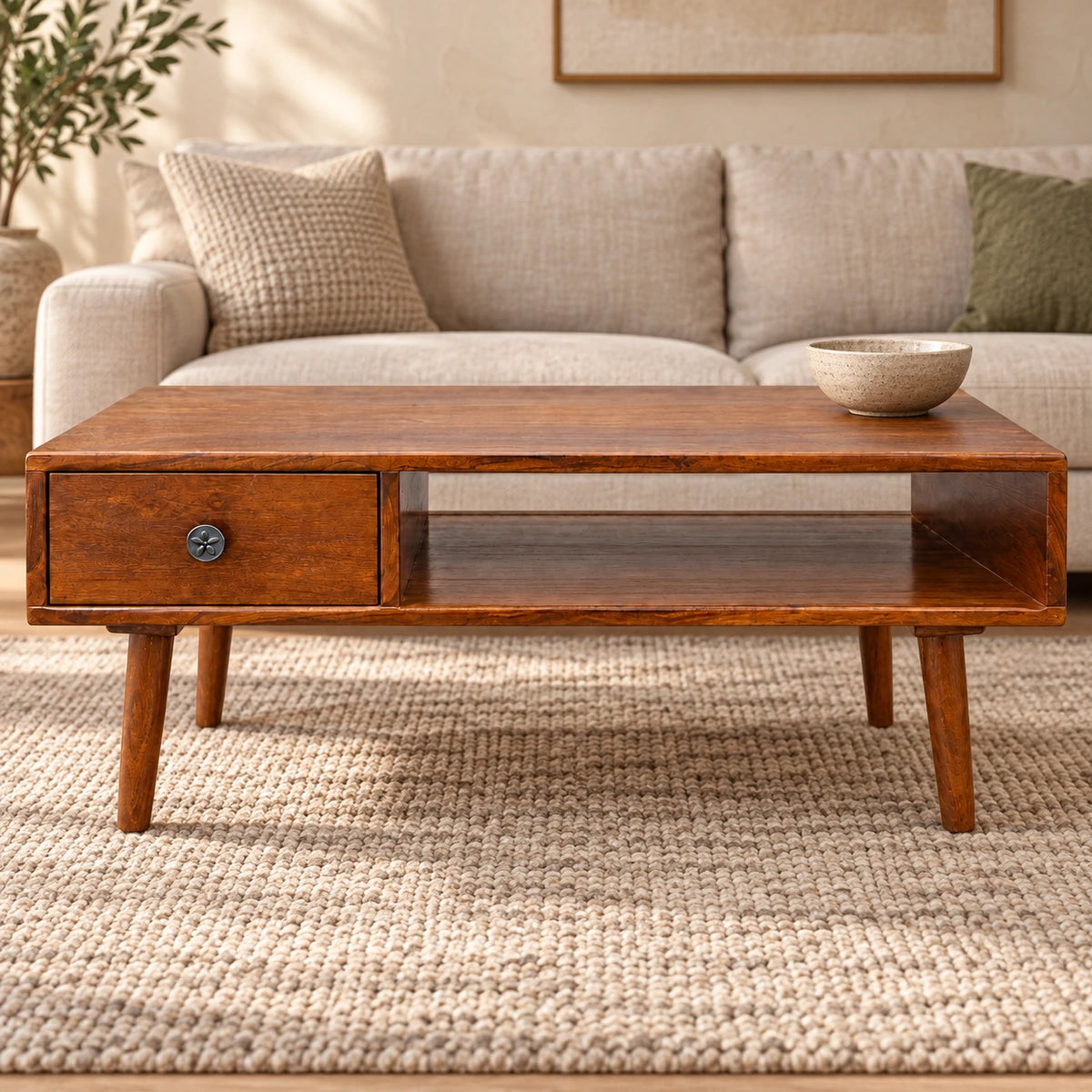 Woodlas Jodi Solid Wood Coffee Table with Drawer & Self