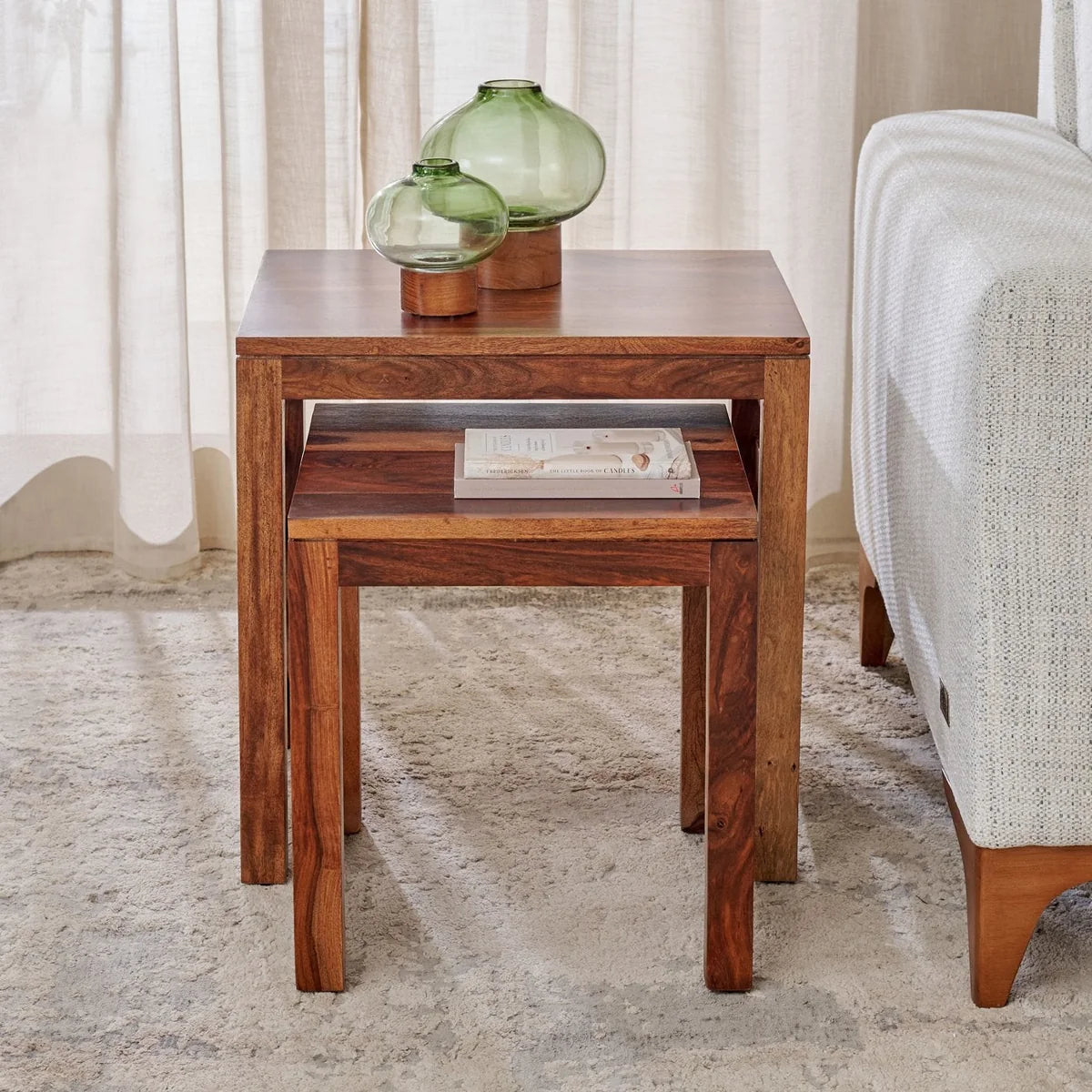 WoodLas Adana nesting tables in a living room